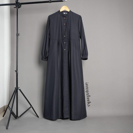 a Gamis Katun Polos Cutting Pinggang Hitam