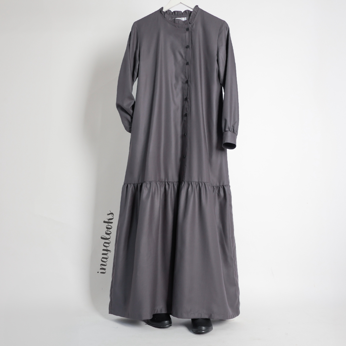 aa Gamis Katun Polos Kerut Bawah Abu Tua