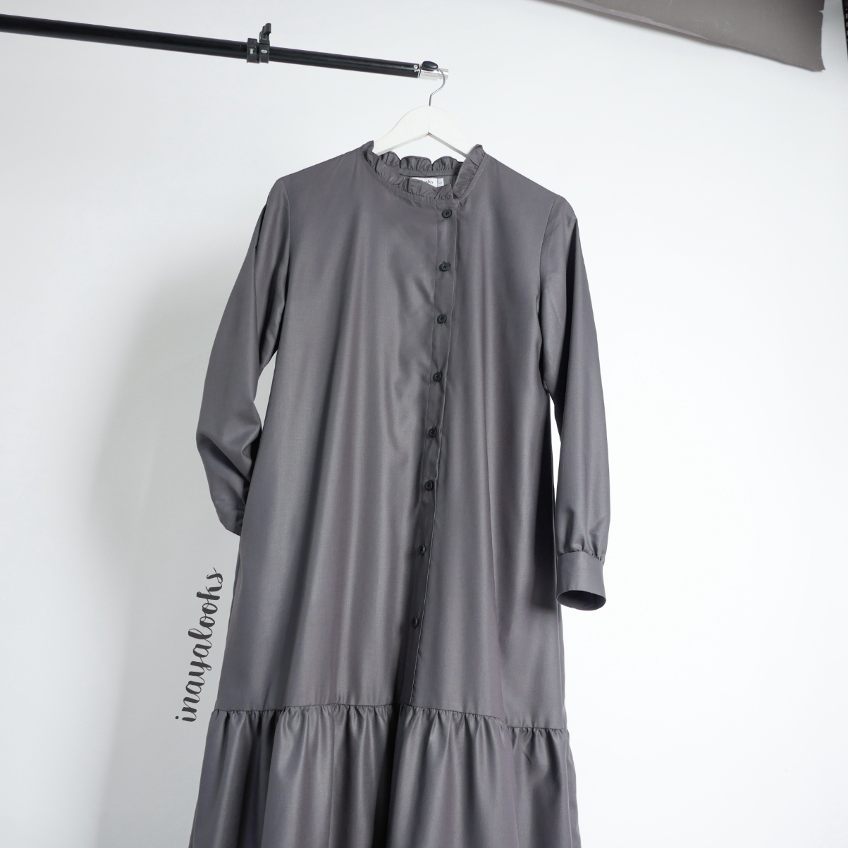 aa Gamis Katun Polos Kerut Bawah Abu Tua - Image 2