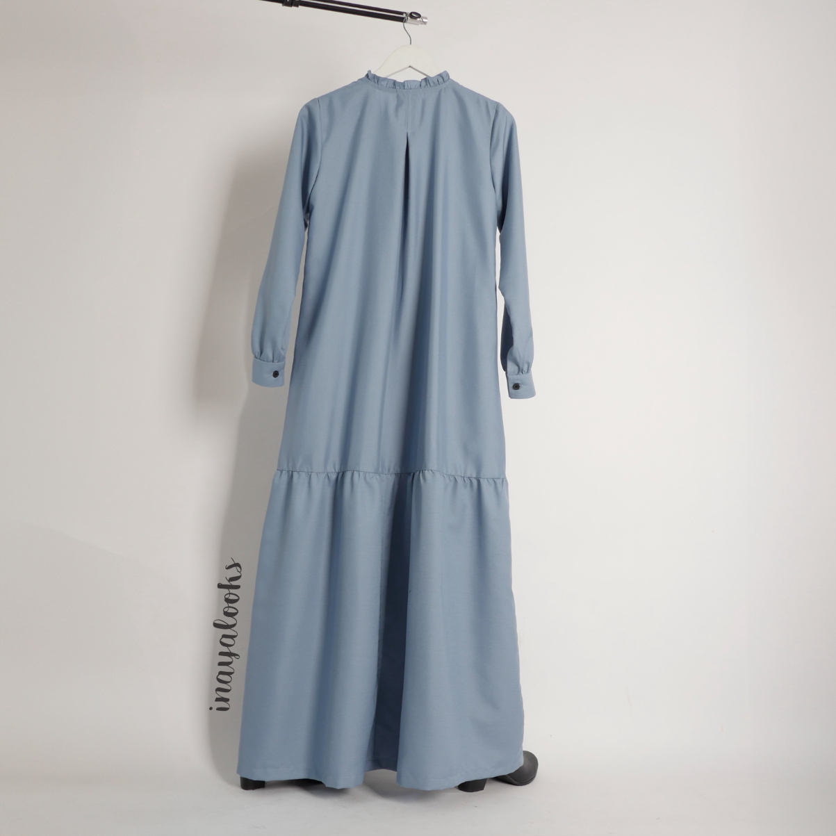 aa Gamis Katun Polos Kerut Bawah Biru Denim - Image 2