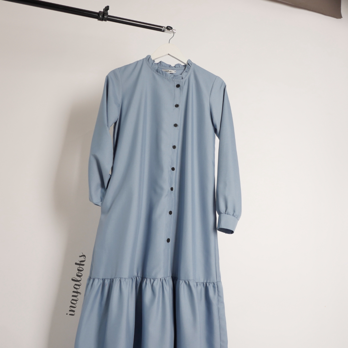 aa Gamis Katun Polos Kerut Bawah Biru Denim - Image 3