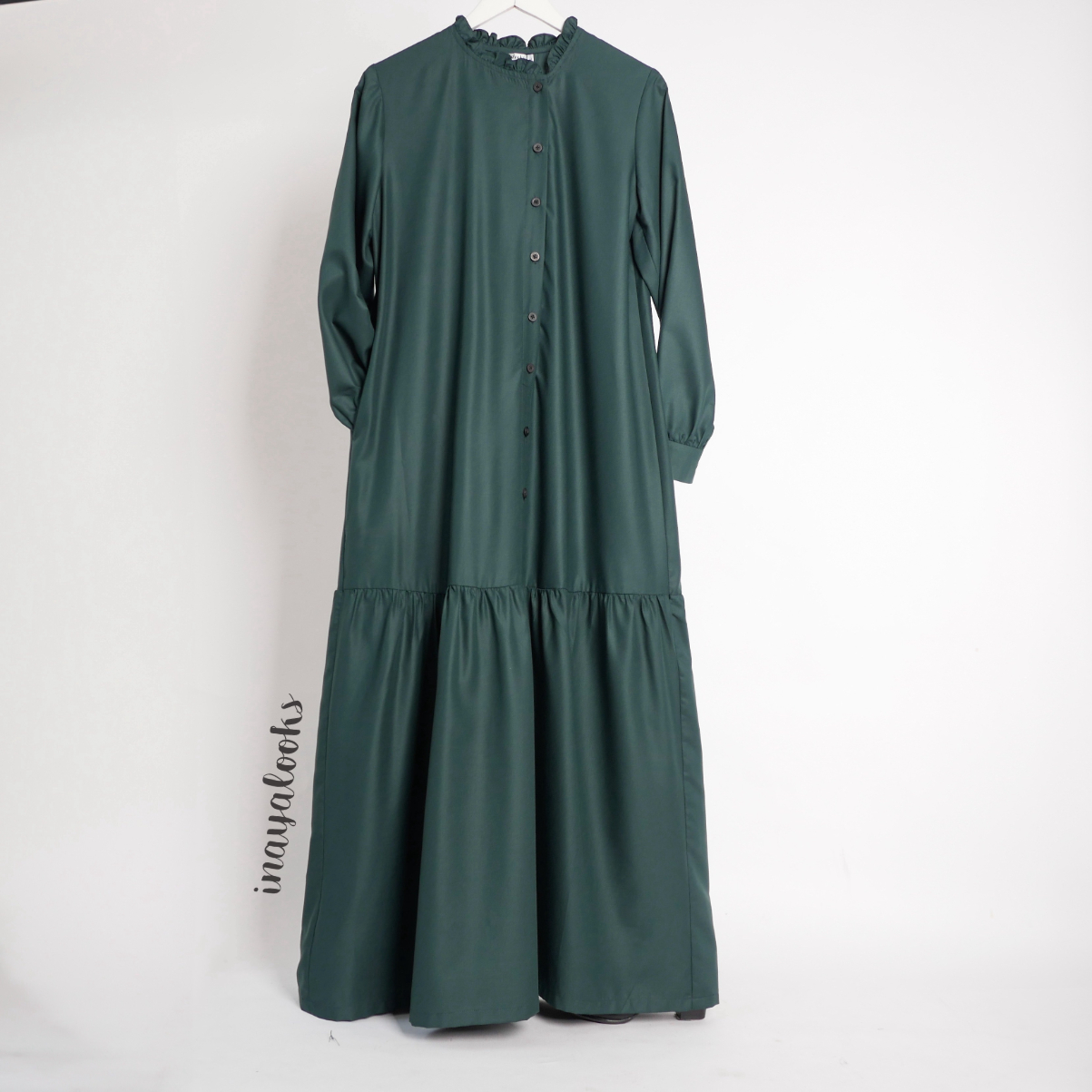 aa Gamis Katun Polos Kerut Bawah Hijau Emerald - Image 2