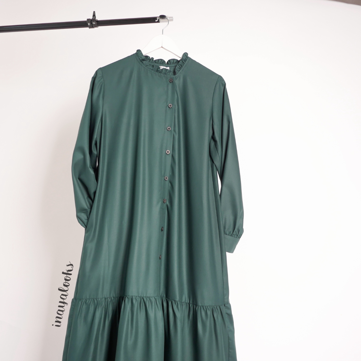 aa Gamis Katun Polos Kerut Bawah Hijau Emerald